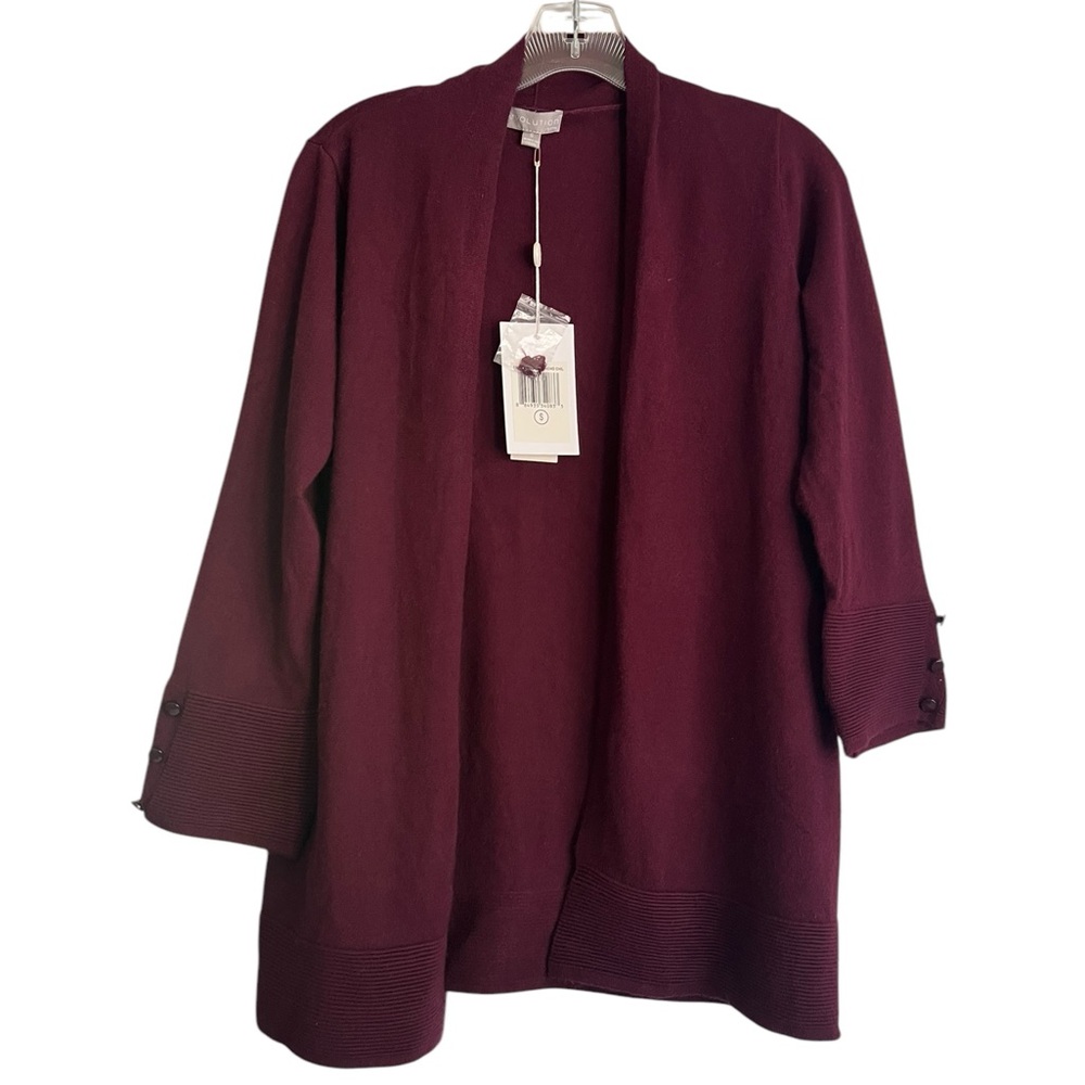 Evolution Burgundy Open-Front Cardigan with 3/4 Sleeves NWT - S